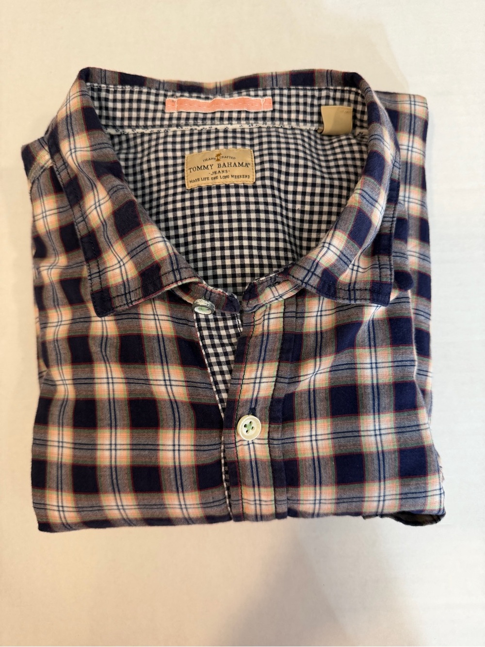 Tommy Bahama Jeans Plaid Button Front Shirt Men’s XXL Blue Pink Long Sleeve